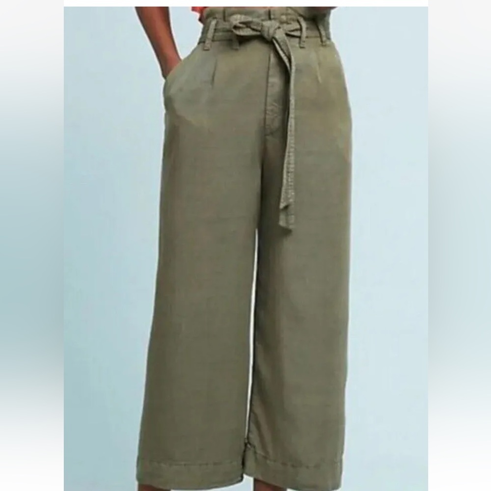 Anthropologie Olive Green Wide-Leg Trousers
